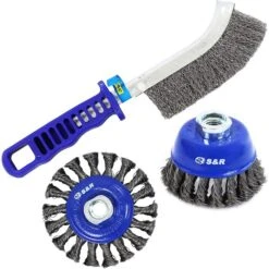 S&R Drahtbürste 135003003, 3-teiliges Set, Für Winkelschleifer, Handbürste, Stahldraht