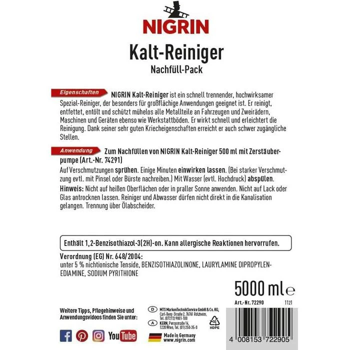 Nigrin Industriereiniger Kaltreiniger, 72290, Kanister, Spezialreiniger, 5 Liter 2 Nigrin Industriereiniger Kaltreiniger, 72290, Kanister, Spezialreiniger, 5 Liter – Bild 2
