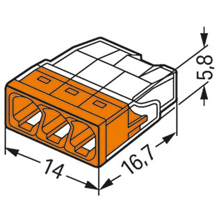 Wago Verbindungsklemme Compact, 2273-203, 3 Leiter, 2,5mm2, Orange/transparent, 100 Stück 2 Wago Verbindungsklemme Compact, 2273-203, 3 Leiter, 2,5mm2, Orange/transparent, 100 Stück – Bild 2