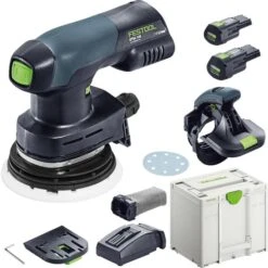 Festool Exzenterschleifer Kantenschleifer ES-ETSC, 125, 3,1 I-Plus, 18V/3,1Ah, 2 Akkus & Ansetzhilfe