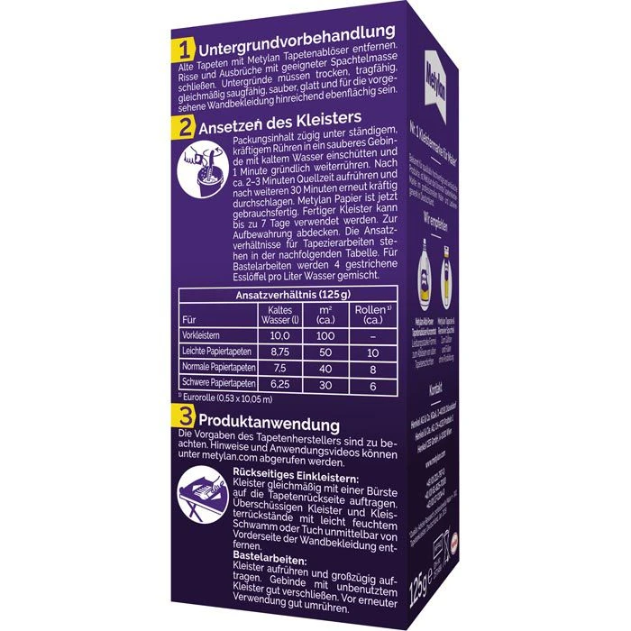 Metylan Kleister MPP40, Papier Tapetenkleister, Für Papiertapete Und Pappmaché, 125g 2 Metylan Kleister MPP40, Papier Tapetenkleister, Für Papiertapete Und Pappmaché, 125g – Bild 2