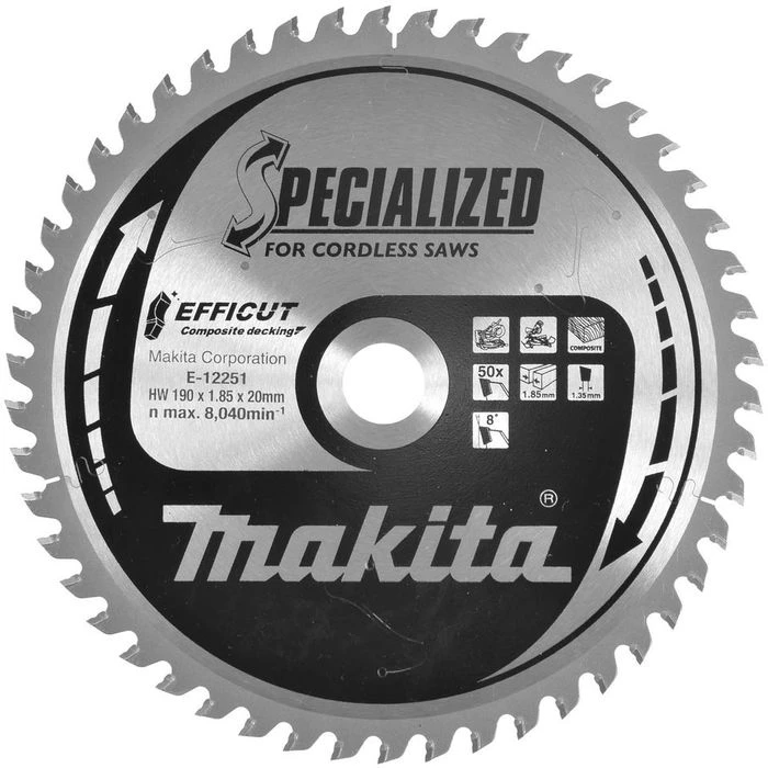 Makita Kreissägeblatt E-12251, EFFICUT, 190 X 20mm, 50 Zähne, Für Kunststoff Und Holz 1 Makita Kreissägeblatt E-12251, EFFICUT, 190 X 20mm, 50 Zähne, Für Kunststoff Und Holz