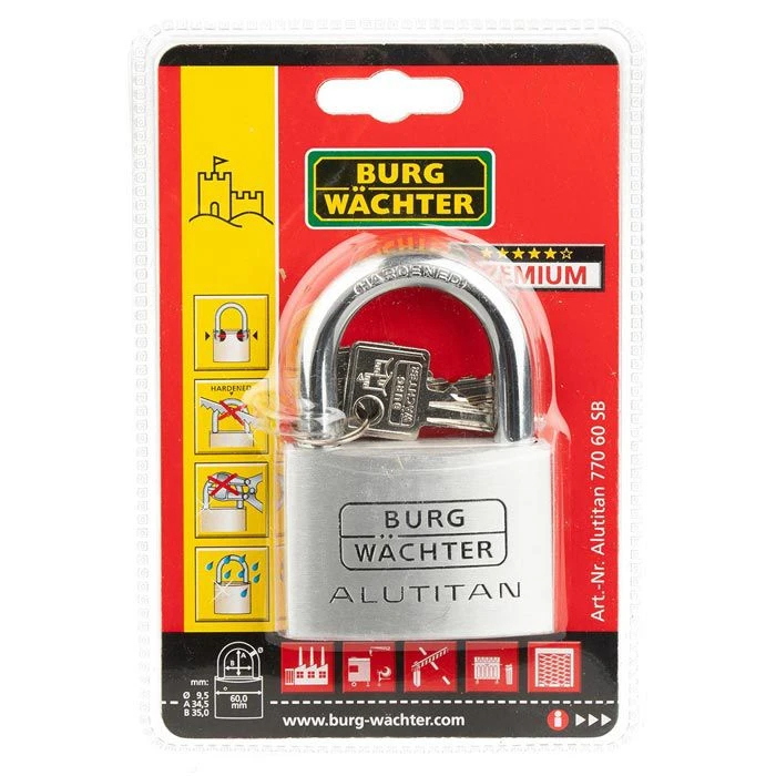 Burg Wächter Burg-Wächter Vorhängeschloss Alutitan 770 60 SB, Schlüsselschloss, Wetterfest, Silber 5 Burg Wächter Burg-Wächter Vorhängeschloss Alutitan 770 60 SB, Schlüsselschloss, Wetterfest, Silber – Bild 5