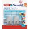 Tesa Klebehaken 57066 Powerstrips Small Eckig, Bis 1kg, Edelstahl, Silber, 2 Stück