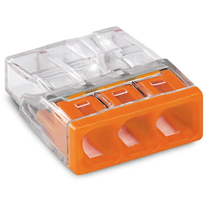 Wago Verbindungsklemme Compact, 2273-203, 3 Leiter, 2,5mm2, Orange/transparent, 100 Stück 1 Wago Verbindungsklemme Compact, 2273-203, 3 Leiter, 2,5mm2, Orange/transparent, 100 Stück