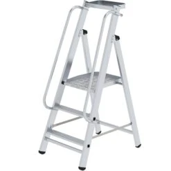MUNK Podestleiter 52083, Mit 3 Stufen, Erweiterbar, Aluminium, Arbeitshöhe 2,7m