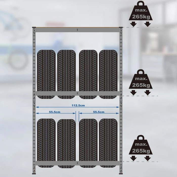 Monzana Reifenregal 104365, 120 X 180 X 40cm, 2 Ebenen & 1 Ablage, 265kg / Ebene, Für 8 Reifen 8 Monzana Reifenregal 104365, 120 X 180 X 40cm, 2 Ebenen & 1 Ablage, 265kg / Ebene, Für 8 Reifen – Bild 8