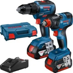 Bosch Combo-Kit 06019J2207, 18V Akku, Inkl. GDX 18V-200 + GSR 18V-55, Mit 2 Akkus Und Koffer + GRATIS Prämie