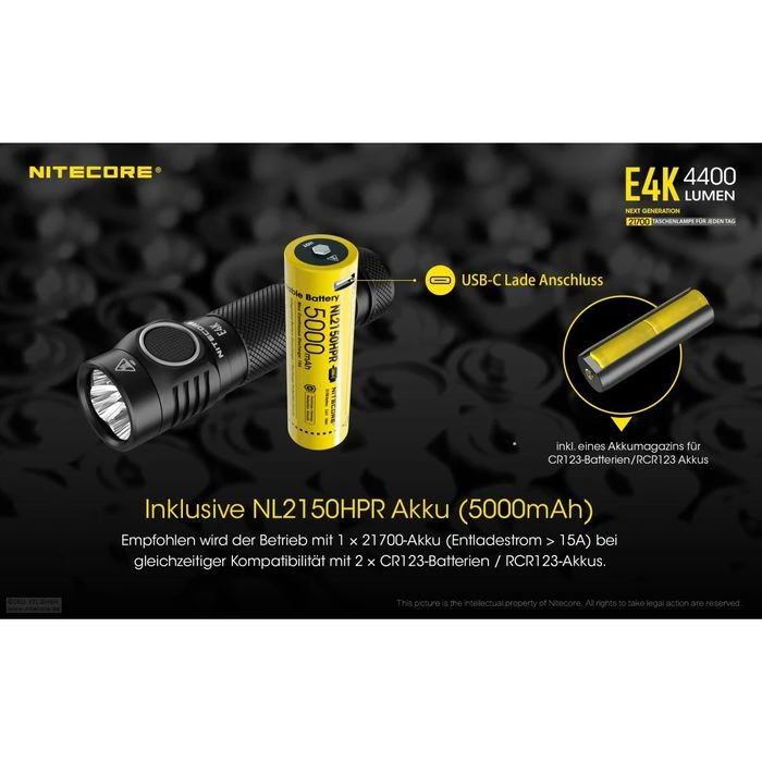 Nitecore Taschenlampe E4K Explorer LED, 4400 Lumen, Akku, Cree, Wasserdicht 7 Nitecore Taschenlampe E4K Explorer LED, 4400 Lumen, Akku, Cree, Wasserdicht – Bild 7