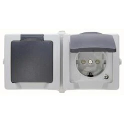 Kopp Aufputz-Steckdose Nautic Feuchtraum, Schutzkontakt, 2-fach Waagerecht, Grau