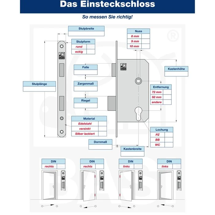 BASI Einsteckschloss ES 920 Ö, Ö9210-0000, Für Zimmertür, Silber, 18mm, DIN Links Und Rechts 3 BASI Einsteckschloss ES 920 Ö, Ö9210-0000, Für Zimmertür, Silber, 18mm, DIN Links Und Rechts – Bild 3