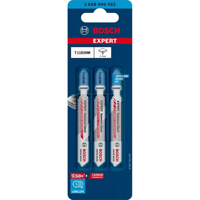 Bosch Stichsägeblätter Expert Stainless Steel, T 118 EHM, Für Edelstahl, 3 Stück 2 Bosch Stichsägeblätter Expert Stainless Steel, T 118 EHM, Für Edelstahl, 3 Stück – Bild 2