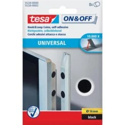 Tesa Klettpunkte On & Off 55226 Universal, Selbstklebend, Schwarz, 8 Paar, Ø16mm