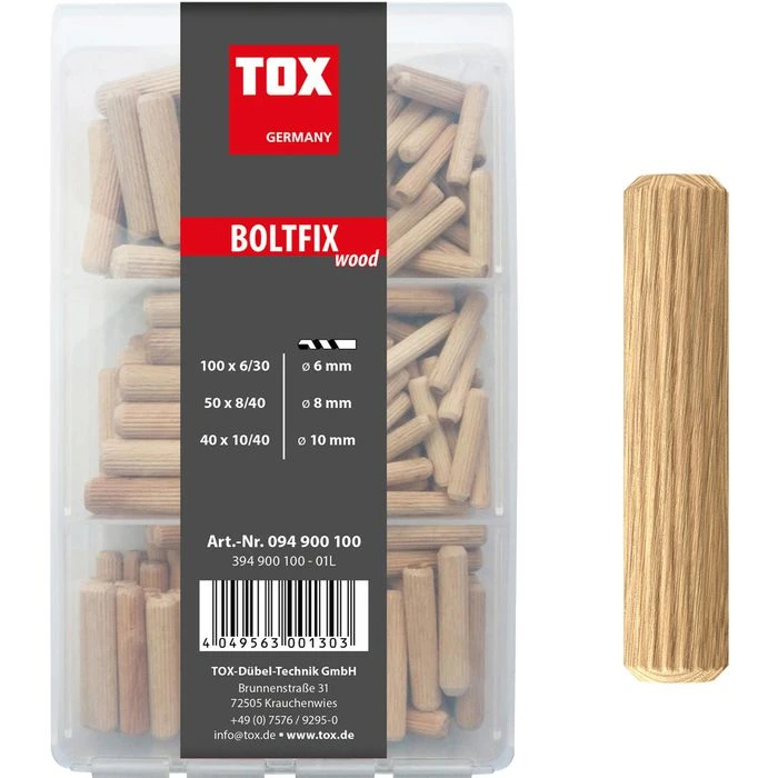 Tox Holzdübel 094900100, Boltfix Wood, Set, 3 Größen, Riffeldübel, 190-teilig 1 Tox Holzdübel 094900100, Boltfix Wood, Set, 3 Größen, Riffeldübel, 190-teilig